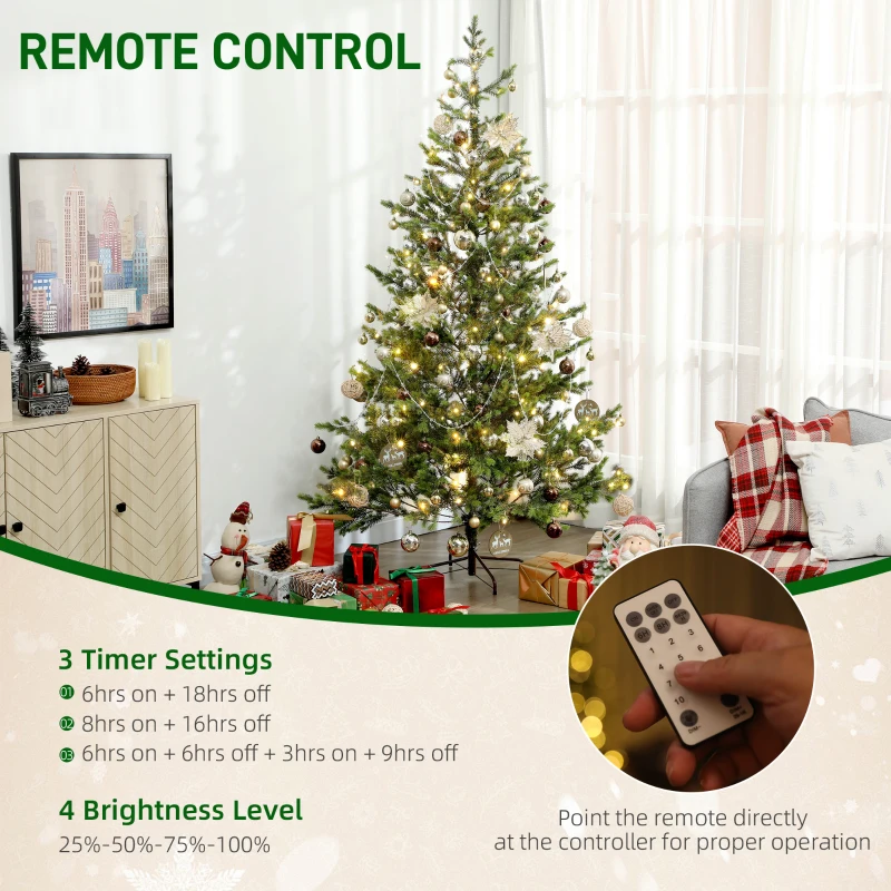HOMCOM 7ft Artificial Prelit Sparse Cedar Christmas Tree with LED Lights and 2931 Tips, Steel Base for Home Office Holiday