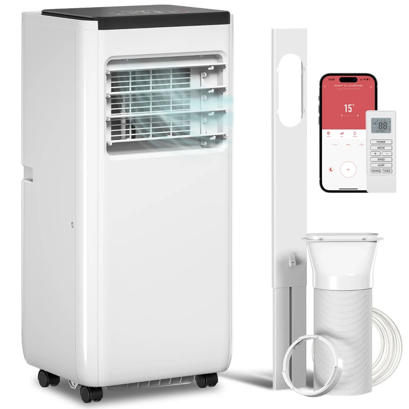 HOMCOM 8000 BTU Portable 4-in-1 Air Conditioner with Cool, Dehumidifier, Fan, Sleep, WiFi Voice Remote Control, White