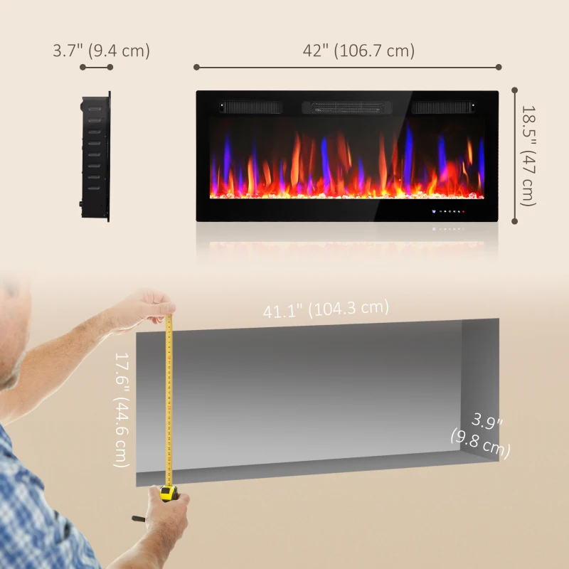 HOMCOM 42" Thin Electric Fireplace, Freestanding, Wall Mounted Fireplace Heater with Eco Mode, Auto Switch, Remote, 1500W