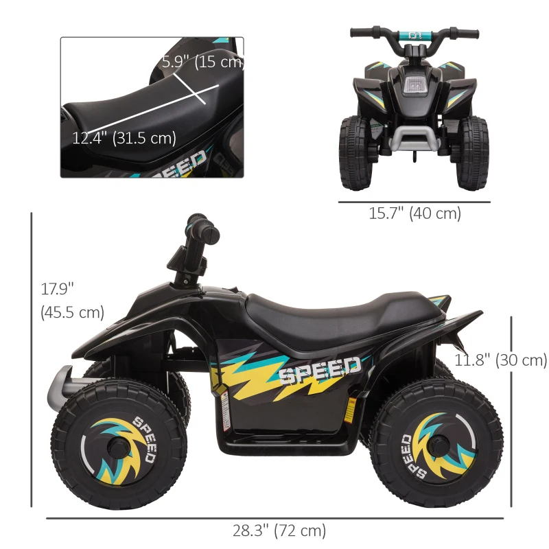 Aosom Kids Ride on ATV, 6V Battery Powered Quad Car with Forward, Reverse Switch, for Boys Girls 18-36 Months, Black