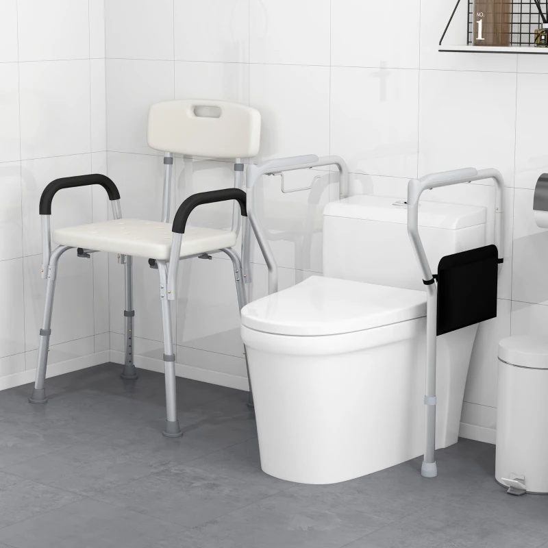 HOMCOM Shower Chair and Toilet Safety Rail Set, Height Adjustable Bath Chair, Width and Height Adjustable Toilet Rail for Seniors, Assist Grab Bar, Easy Installation