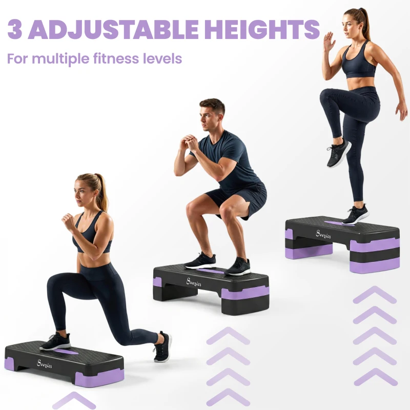 Soozier Aerobic Exercise Step Platform, 4"/6"/8" Adjustable Aerobic Stepper with Risers, Workout Stepper for Home Gym, Purple
