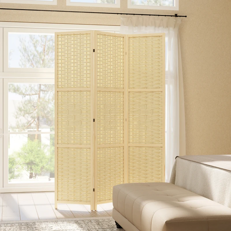 HOMCOM 3-Panel Room Divider, 5.6 FT Freestanding Folding Privacy Screen, Partition Wall Divider, Natural Wood