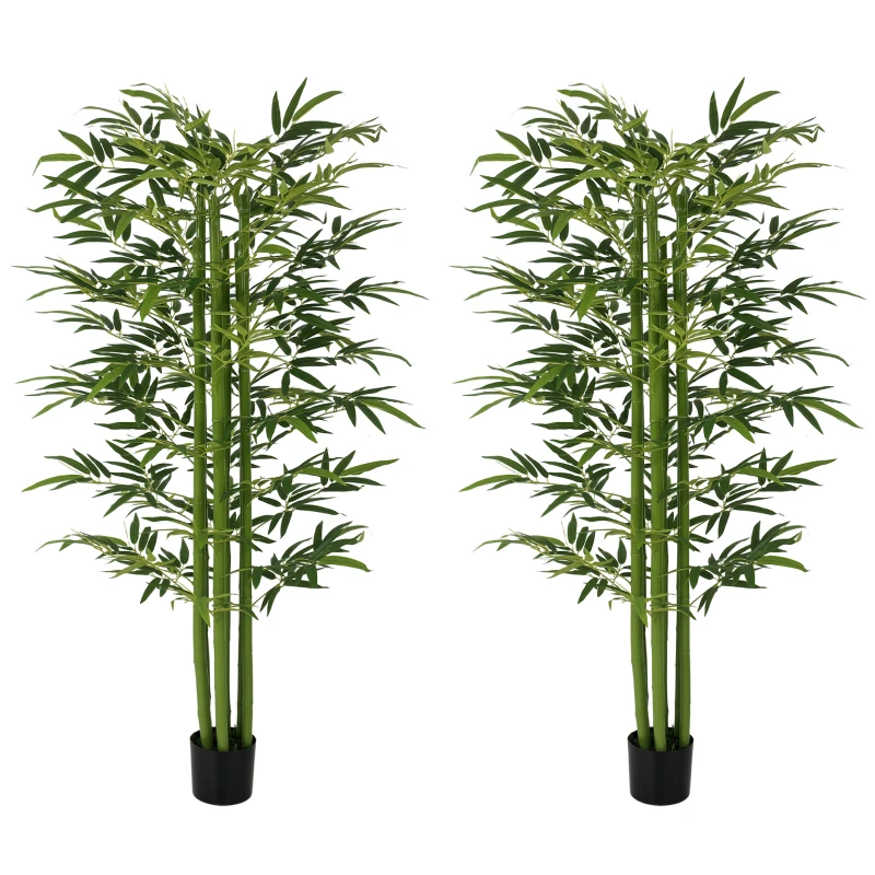 HOMCOM Indoor Fake Plants, Artificial Bamboo Tree with Adjustable Shape for Home Office Living Room Decor, Green