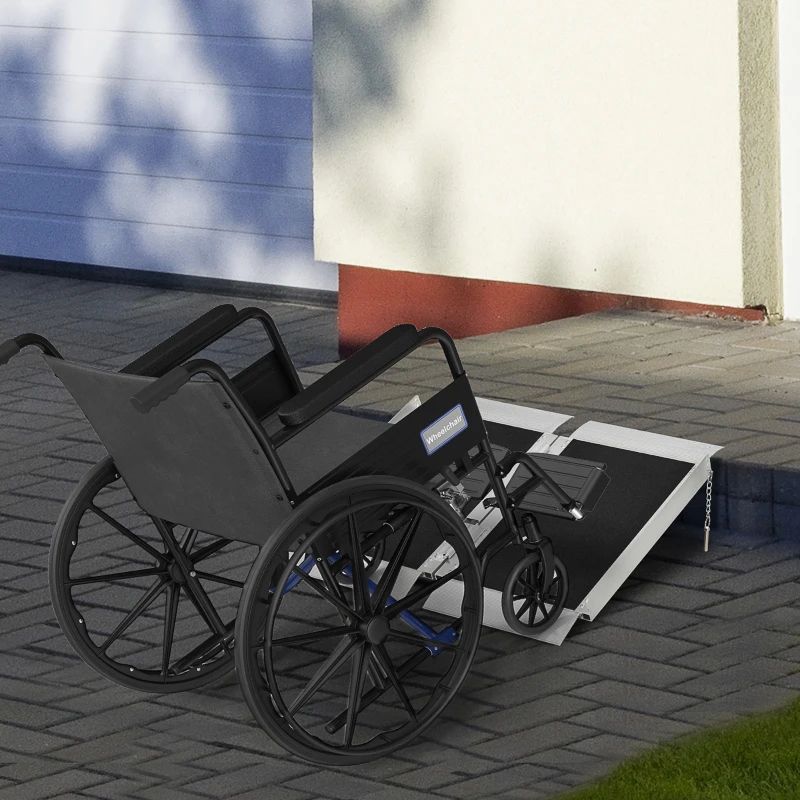 HOMCOM 2' Skidproof Portable Wheelchair Ramp for Home, Steps, Doorways, Carpeted Foldable Handicap Ramp, Threshold Ramp