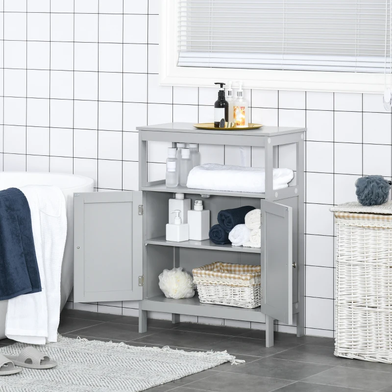 kleankin Freestanding Modern Bathroom Storage Cabinet, with Doors and Open Shelf, Bathroom Organizer Furniture, Grey