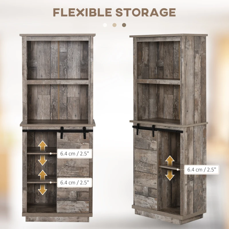 HOMCOM Freestanding Rustic Kitchen Buffet with Hutch, Pantry Storage Cabinet with Sliding Barn Door, Adjustable Shelf, Vintage Wood