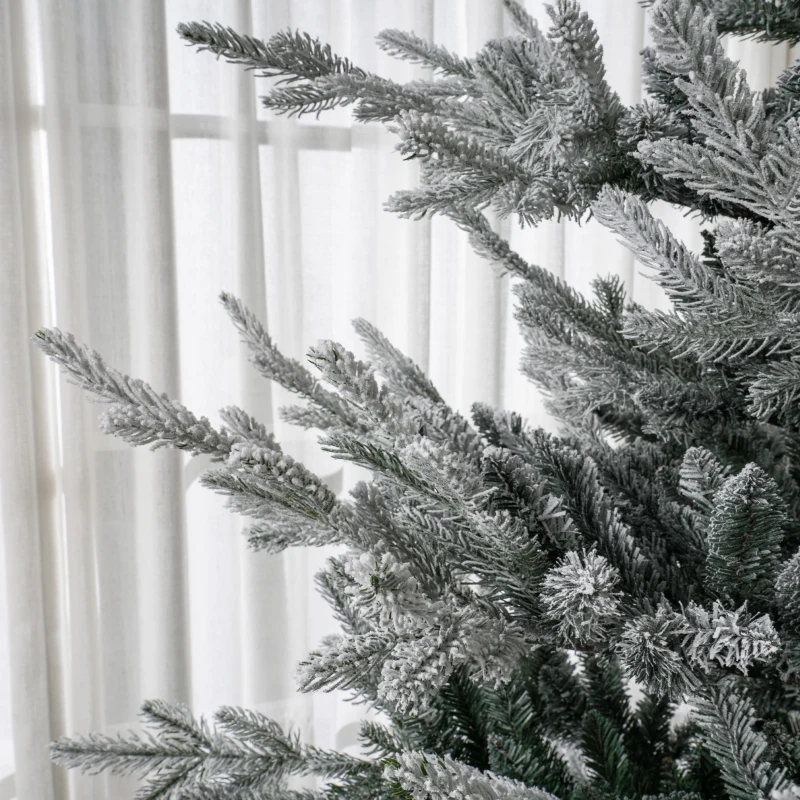 HOMCOM 9 FT Artificial Christmas Tree, Flocked Hinged Xmas Tree with 1939 Tips, Steel Base, Auto Open, Green