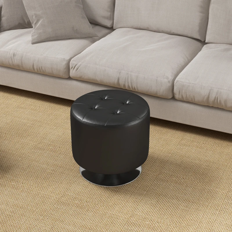 HOMCOM 360° Swivel Foot Stool Round PU Ottoman with Thick Sponge Padding and Solid Steel Base, Black