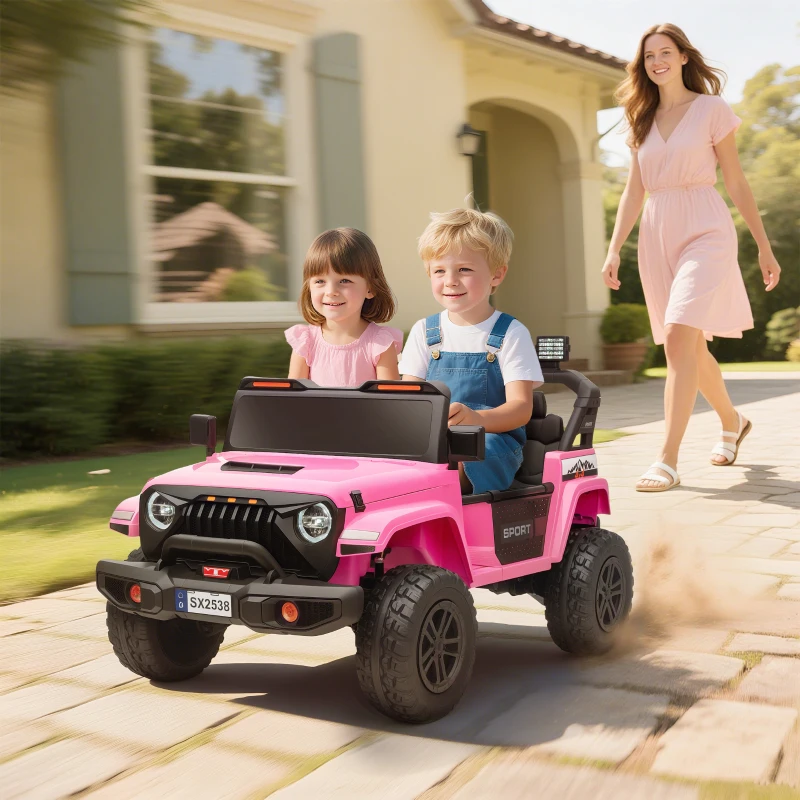 Qaba Ride on Truck Car with 2-Seater, 24V Electric Car with 4 Motors, Remote Control, Spring Suspension for 3-8 Years, Pink