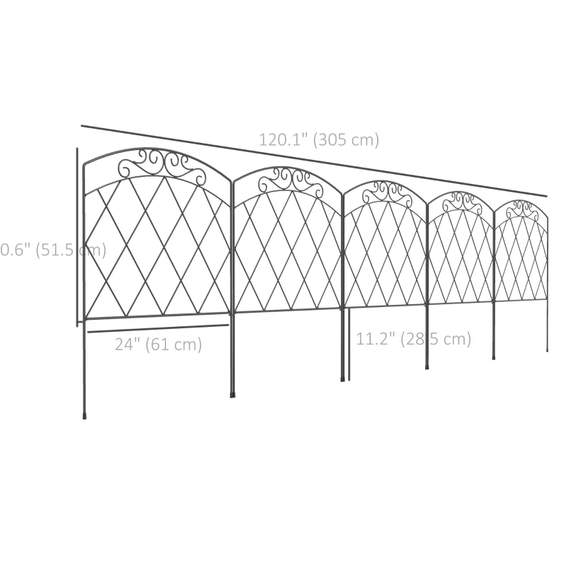 Outsunny 5 Pack Garden Fencing for Yard, Decorative Fence Panels as Flower Edging, Swirls Black