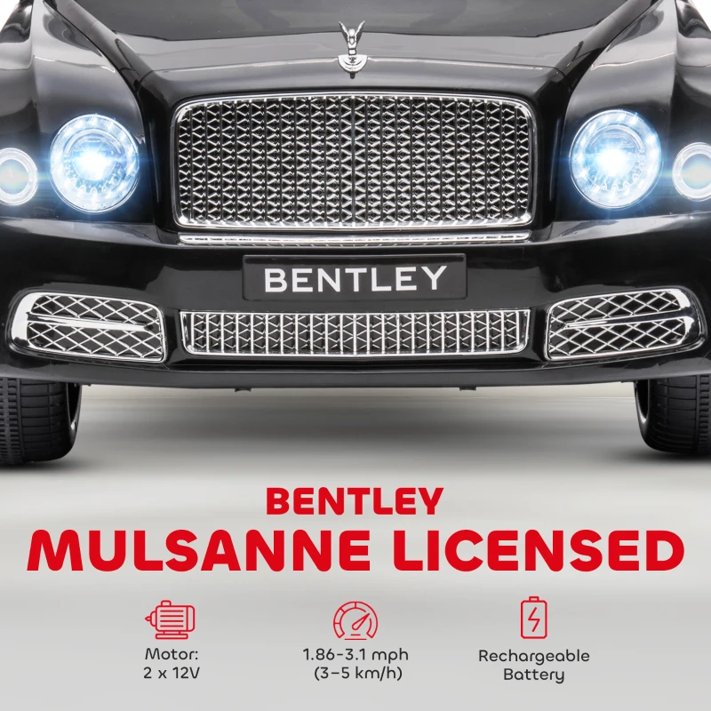 Aosom Bentley Mulsanne 12V Ride on Car, Battery Powered Car with Remote Control, Suspension, Startup Sound, LED Lights, MP3, Horn, Music, Forward and Backward, 2 Motors, Black