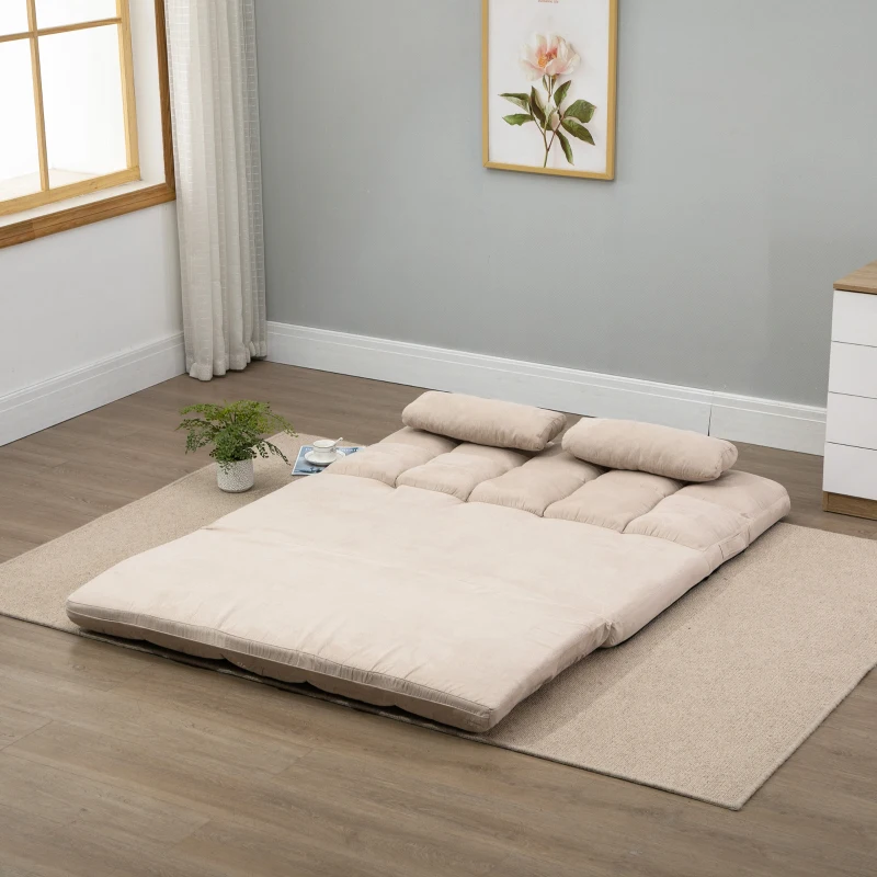 HOMCOM Convertible Floor Sofa Chair, Folding Couch Bed, Guest Chaise Lounge with 2 Pillows, Adjustable Backrest and Headrest, 51.25" L, Beige