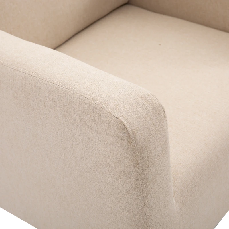 HOMCOM Accent Lounge Rocking Chair with Solid Curved Wood Base and Linen Padded Seat, Cream White