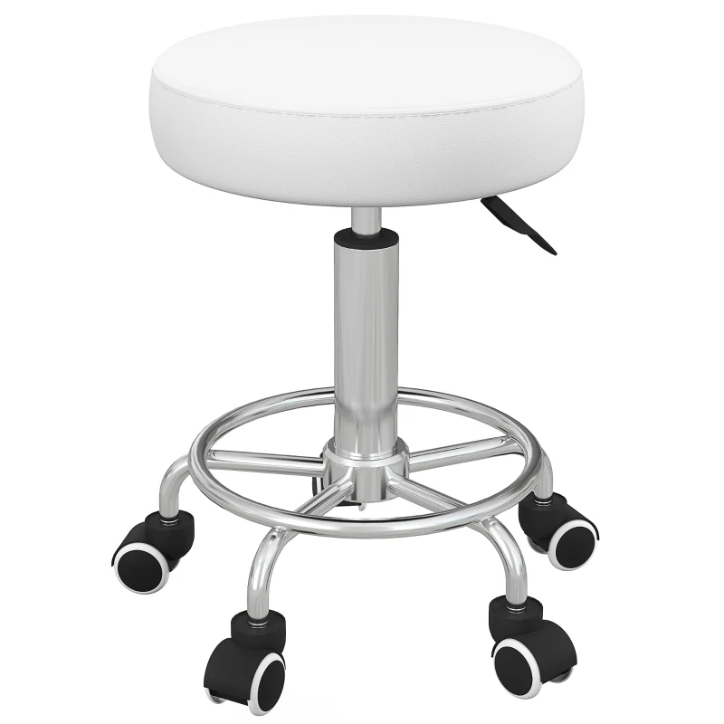 Vinsetto Salon Stool with Adjustable Height, PU Leather Barber Rolling Massage Tattoo Chair for Bar Beauty SPA, White