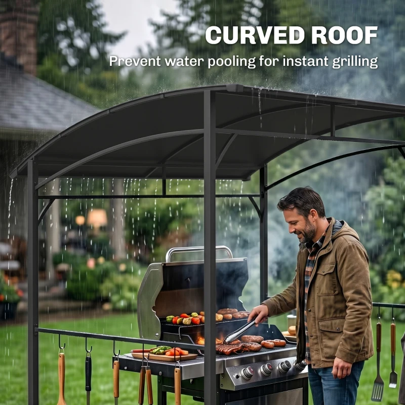 Outsunny 7' x 5' Garden Grill Canopy, BBQ Grill Gazebo Tent with Steel Frame and Hooks, Outdoor Sun Shade, Charcoal Grey