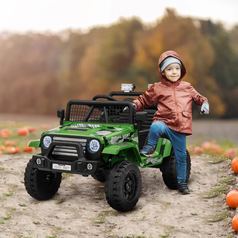 Qaba 12V Ride on Car, Ride on Truck w/ Remote, 4 Suspension Wheels, 3 MPH Max Speed, Music, Horn & Lights, Green