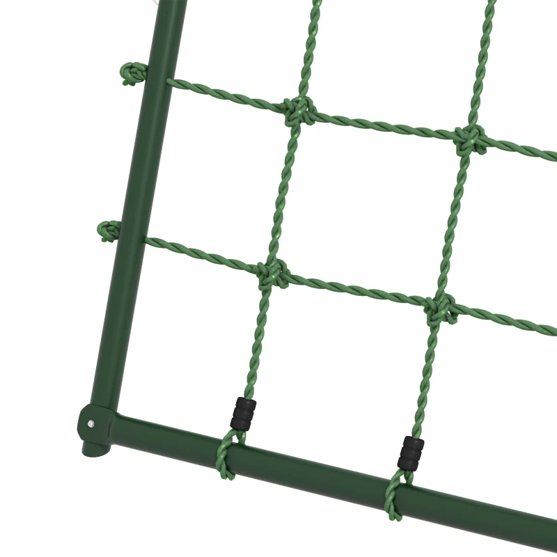 Outsunny Metal Swing Set for Backyard with 1 Saucer Swing, Basketball Hoop, 1 Seat, 1 Swing Glider, Climbing Net and Steps