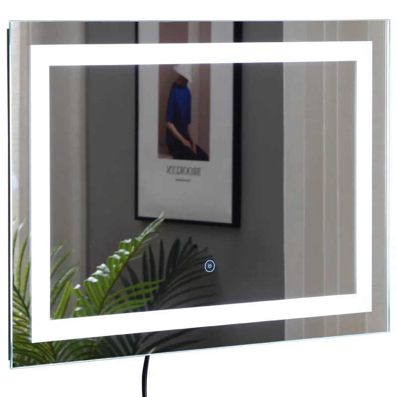 HOMCOM 28" x 20'' LED Illuminated Bathroom Mirror, Wall Mounted Vanity Mirror with Dimmable Memory Touch, Waterproof, Horizontally or Vertically, Silver