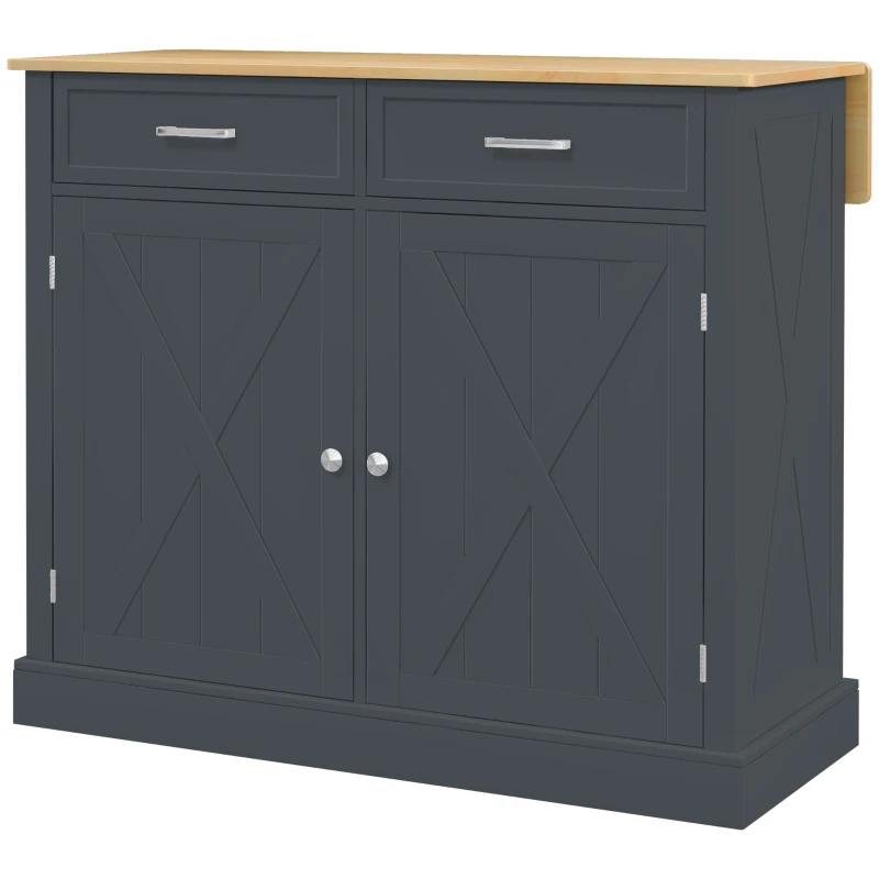 HOMCOM Rolling Kitchen Island with Drop Leaf Wood Breakfast Bar, Farmhouse Kitchen Cart with 2 Drawers, Adjustable Shelves for Dining Room, Dark Gray