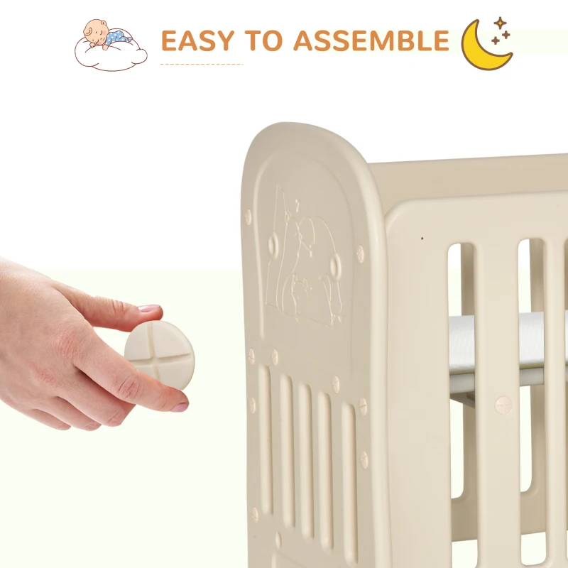 Qaba Convertible Baby Crib Bassinet Cradle with Adjustable Height, 4 Detachable Lockable Wheels, Mattress, White