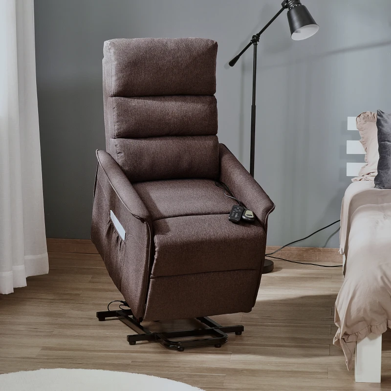 HOMCOM Power Lift Chair with Vibration Massage, Fabric Upholstered Recliner Chair for Elderly with Remote Control, Side Pockets, Brown