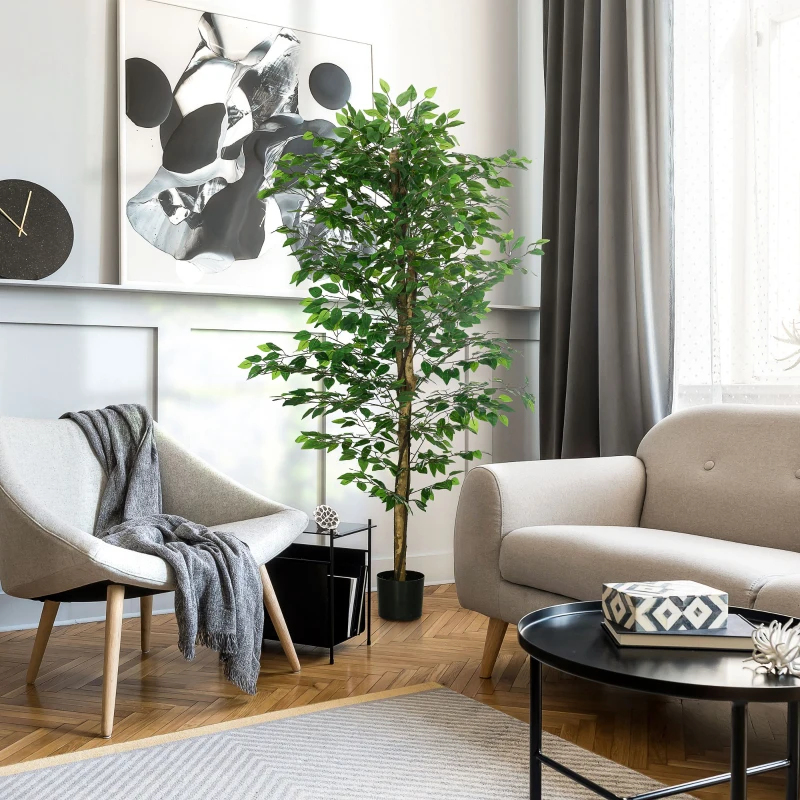 HOMCOM 6ft Artificial Trees Ficus, Indoor Fake Plant with Pot, for Home Decor