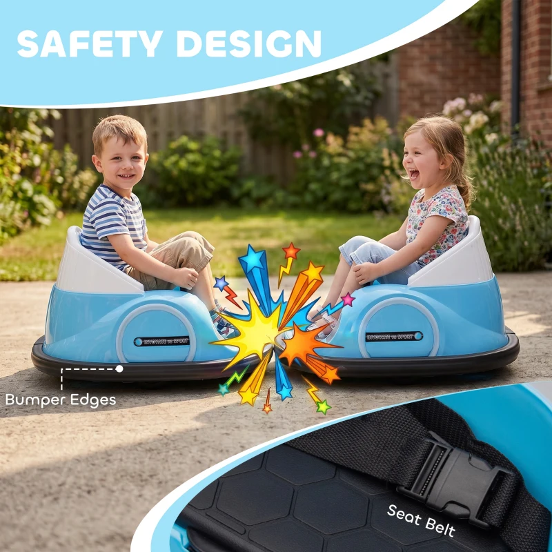 Qaba 12V Bumper Car for Toddlers, Ride On Car with 360 Degree Remote Control, Lights Music Horn, for 1.5-5 Years, Light Blue