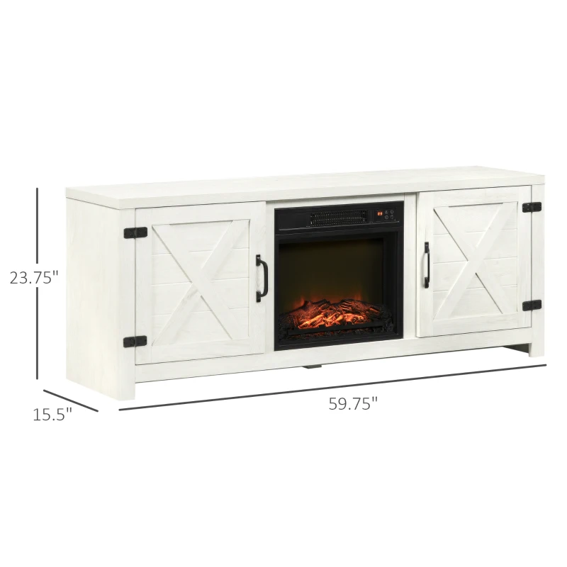 HOMCOM Electric Fireplace TV Stand for TV's up to 60" Flat Screen, Living Room Media Entertainment Console with Doors, Adjustable Storage Shelves, White