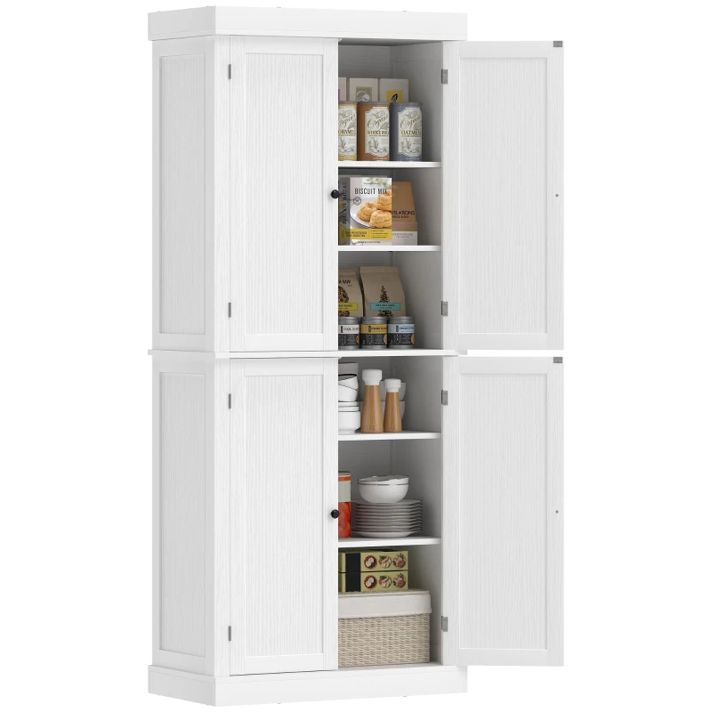 HOMCOM 72" Kitchen Cabinet, Pantry Storage Cabinet with Doors and Shelves, Freestanding Food Pantry Cabinet, White Wood Grain