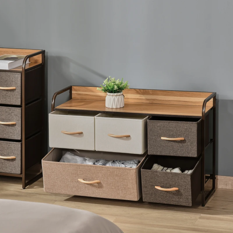 HOMCOM 5-Drawer Dresser, 2-Tier Storage Tower with Steel Frame for Bedroom, Nursery Room, Multicolored