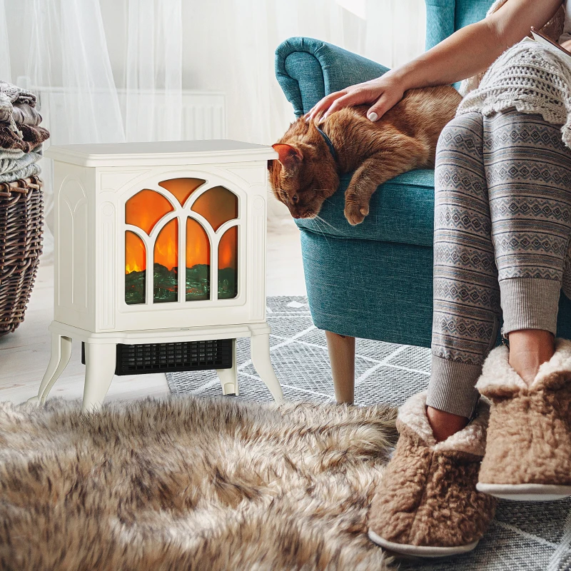 HOMCOM Electric Fireplace Heater, Freestanding Fireplace Stove with Realistic Flame, Overheat Protection, 750W/1500W, Beige