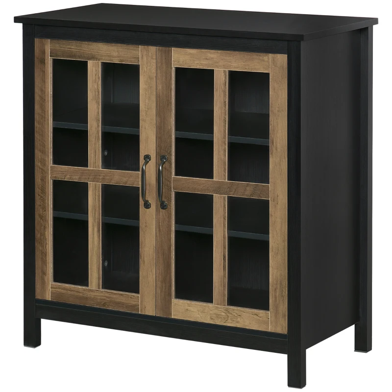 HOMCOM Sideboard Buffet Cabinet, Glass Door Kitchen Cabinet with Storage, Accent Entryway Cabinet with Adjustable Shelf for Living Room, Black Wood Grain