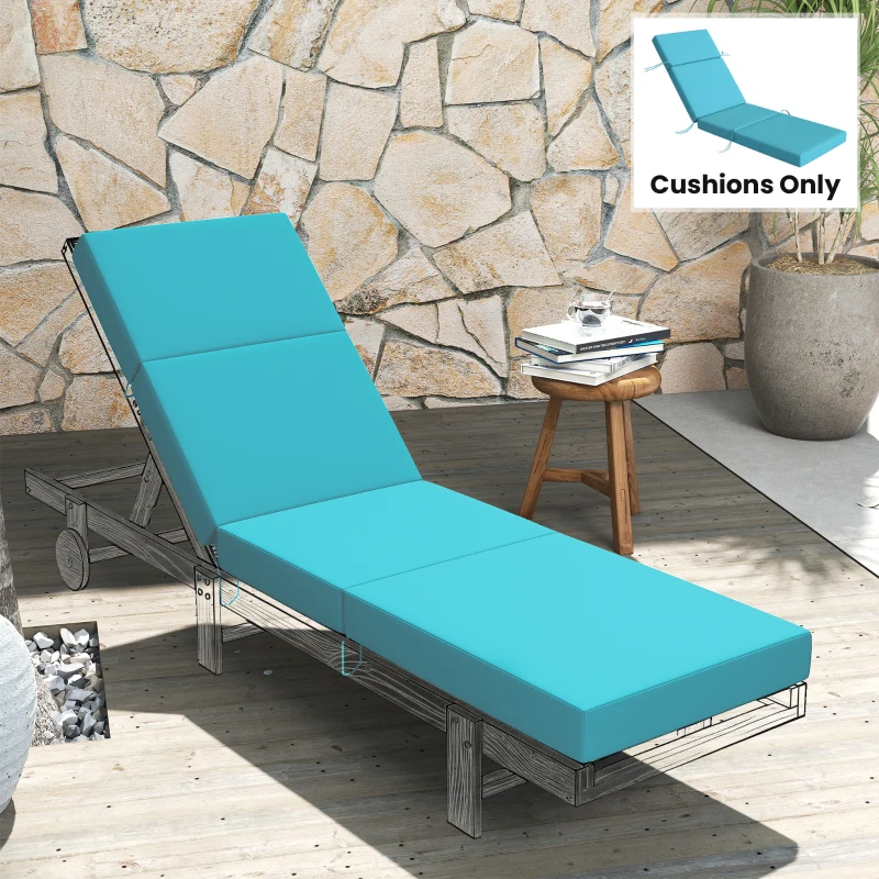 Outsunny Chaise Lounge Cushion, 4" Thick Outdoor Lounge Chair Cushion with Ties for Patio, 21" x 72", Blue