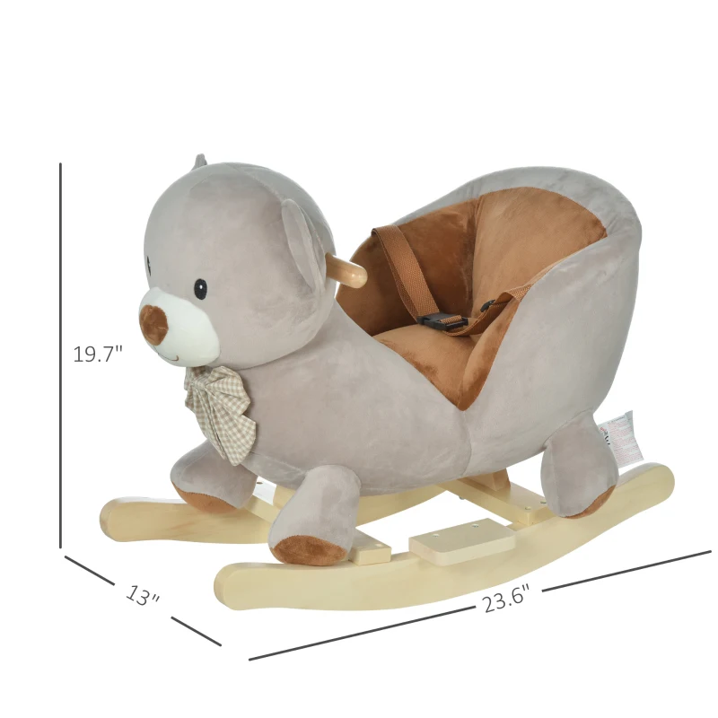 Qaba Bear-Shaped Kids Rocking Horse with Sound for 18-36 Months, Gray