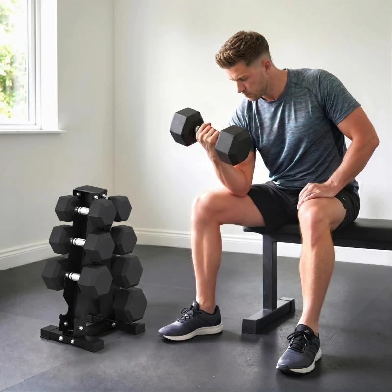Soozier Hex Dumbbell Weight Set with Vertical Rack, 180lbs Rubber-Coated Dumbbells with Non-Slip Handles