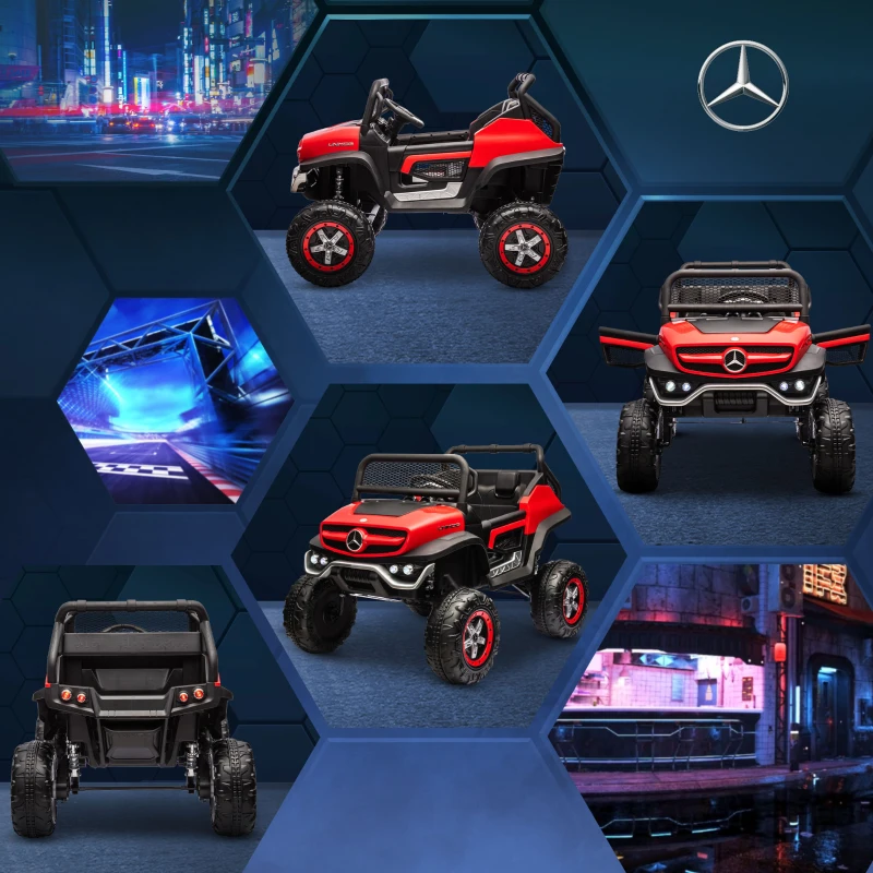 Aosom Licensed Mercedes-Benz Unimog 12V Kids Ride on Truck with Remote Control, Battery Powered Electric Car with Spring Suspension, LED Light, Horn, Music, Red