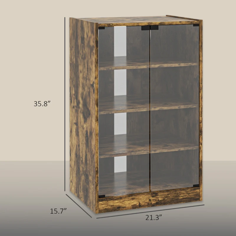 HOMCOM 5-Tier Media Cabinet, Media Stand with Adjustable Shelves, Tempered Glass Doors, and Cable Management, Rustic Brown