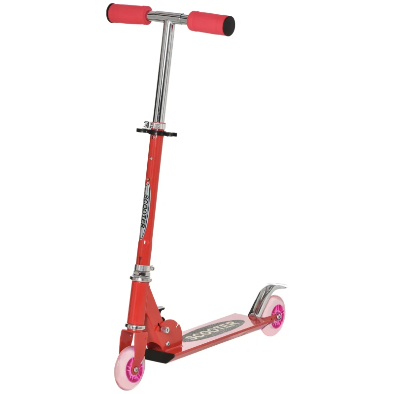 Qaba Snow Scooter, 2 in 1 Design Adjustable Height Scooter Snow Sled for Kids Aged Over 7 Years Old, Foldable Kids Sled Ski Scooter with Wheels Blades, Red