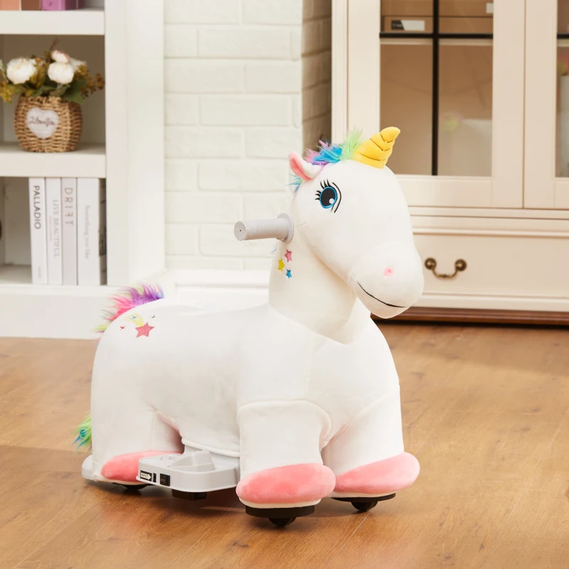 Qaba Kids Ride on Unicorn, 6V Battery Powered Electric Ride on Animal Toy w/ Music Forward, Foot Pedal for Aged 18-36 Months