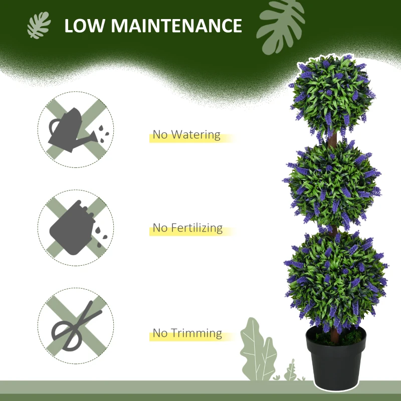HOMCOM 3.5ft Set of 2 Artificial Plants, Lavender Flowers Ball Trees with Pot, for Home Indoor Outdoor Decor