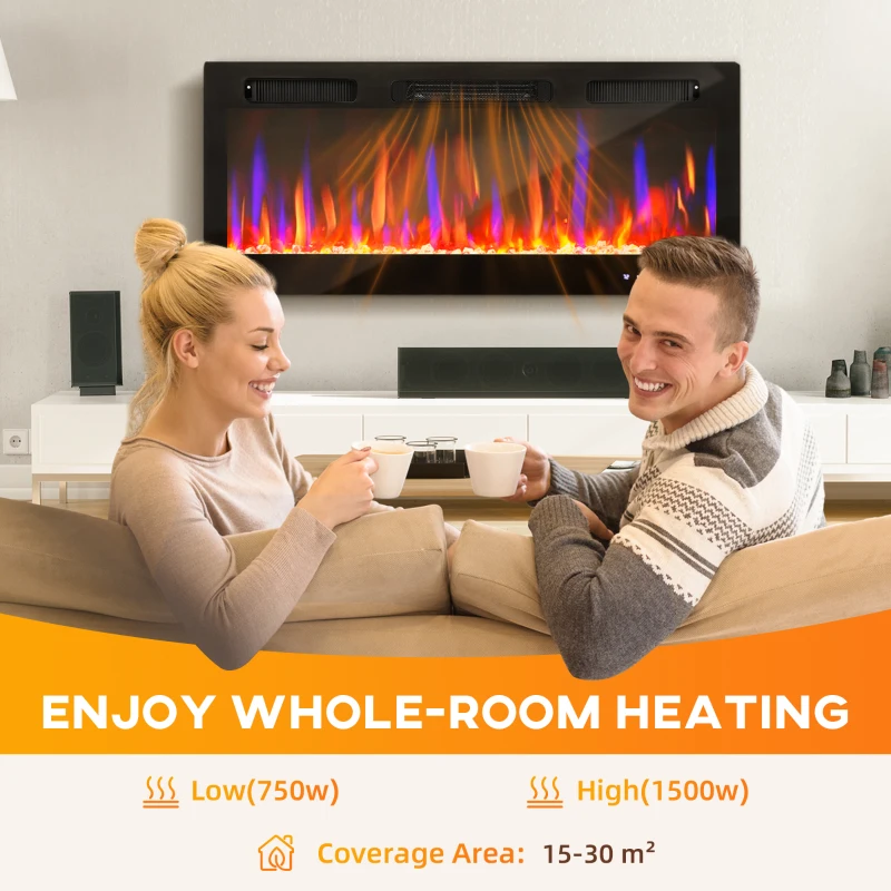 HOMCOM 42" Thin Electric Fireplace, Freestanding, Wall Mounted Fireplace Heater with Eco Mode, Auto Switch, Remote, 1500W