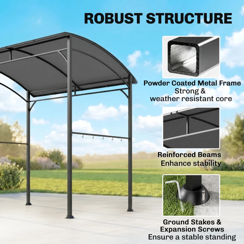 Outsunny 7' x 5' Garden Grill Canopy, BBQ Grill Gazebo Tent with Steel Frame and Hooks, Outdoor Sun Shade, Charcoal Grey
