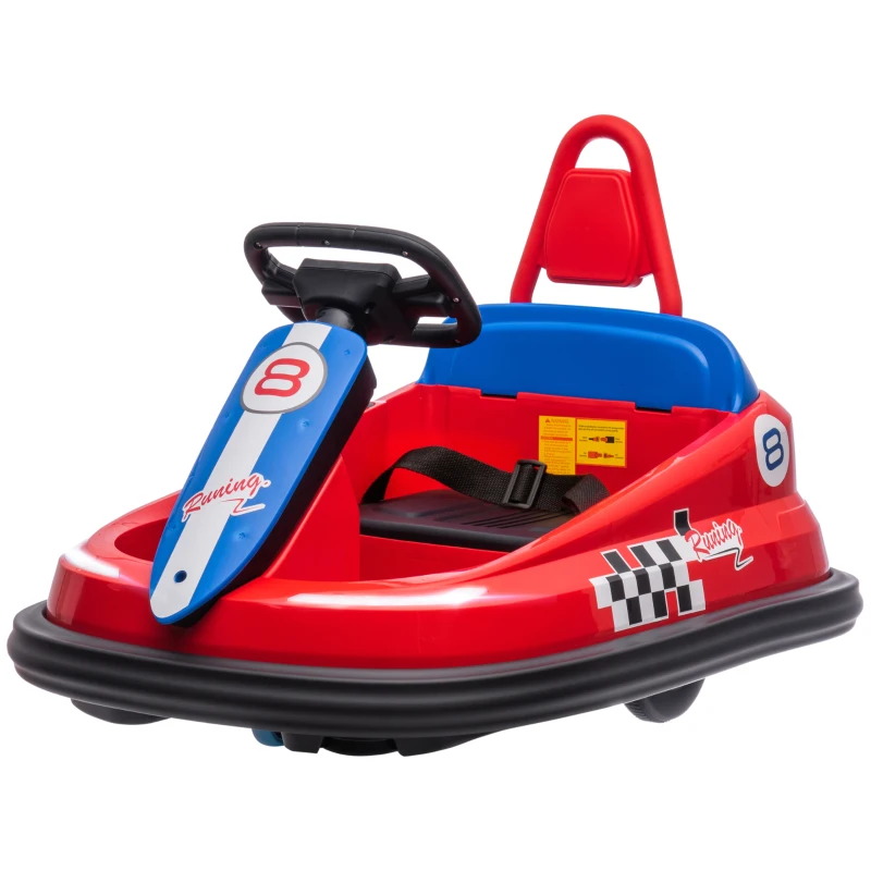 Aosom Kids Bumper Car, 6V 360° Rotation Electric Ride on Car, Twin Motors Battery Powered Toy with Music, Horn and Lights, Safety Belt, for Boys and Girls Aged 18-48 Months - Red