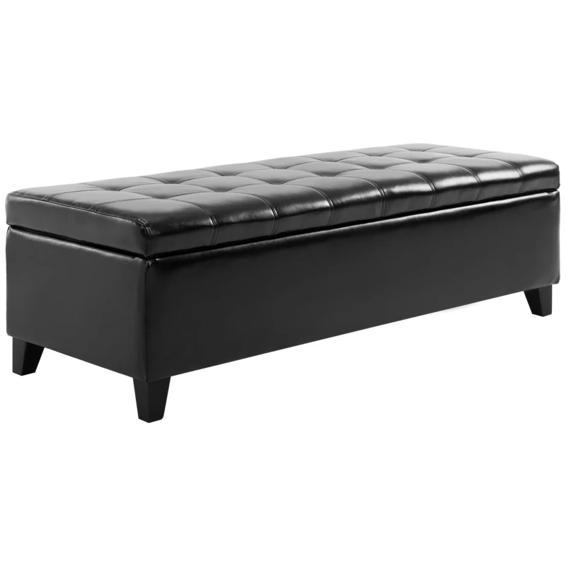 HOMCOM 51" Ottoman Storage Bench, Faux Leather Storage Chest with Lift Top, Tufted Ottoman for Living Room, Entryway, Black