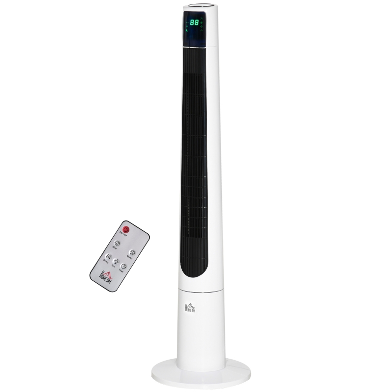 HOMCOM 38 Inch Tower Fan for Bedroom Cooling, 70°Oscillating Fan with 3 Speeds, 12H Timer, and Remote Control, Standing Floor Fan for Home Office, White