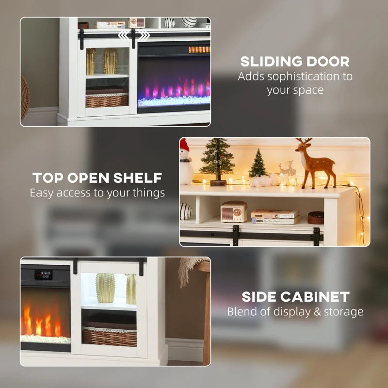 HOMCOM Fireplace TV Stand for TVs Up to 80 Inch, TV Console with Electric Fireplace, Open Storage and Side Cabinets, Black