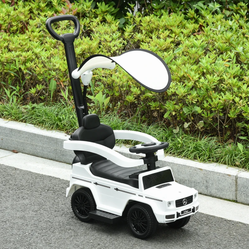 Aosom Mercedes-Benz G350 Licensed Push Car, 3-in-1 Toddler Sliding Car with Horn, Steering, Foot Rest, Seat Storage, White