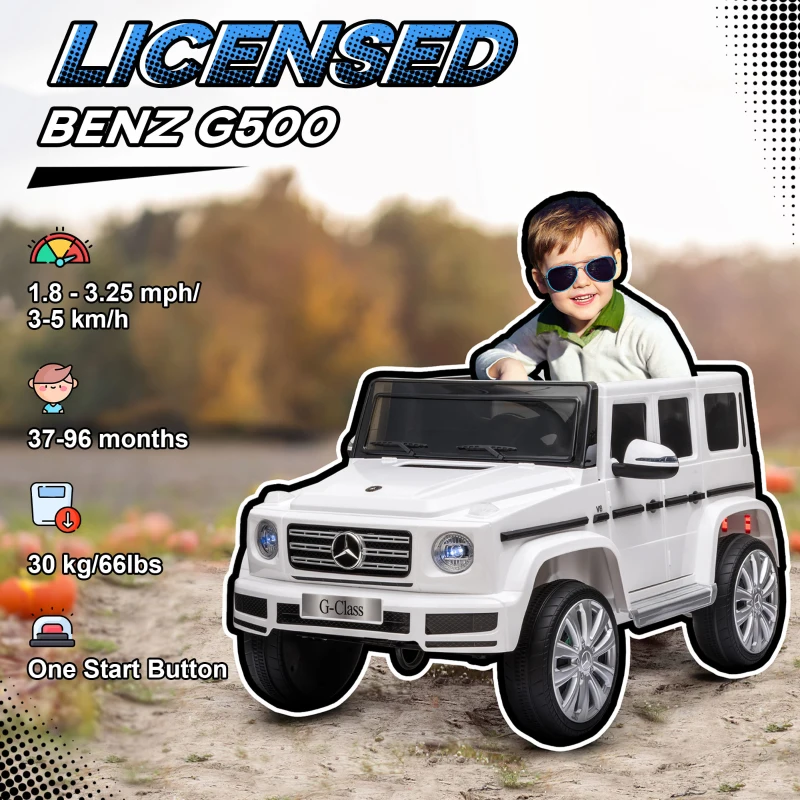 Aosom Mercedes Benz G500 Licensed 12V Kids Ride on Car with Remote Control, Music, Lights, MP3 for 37-96 months, White