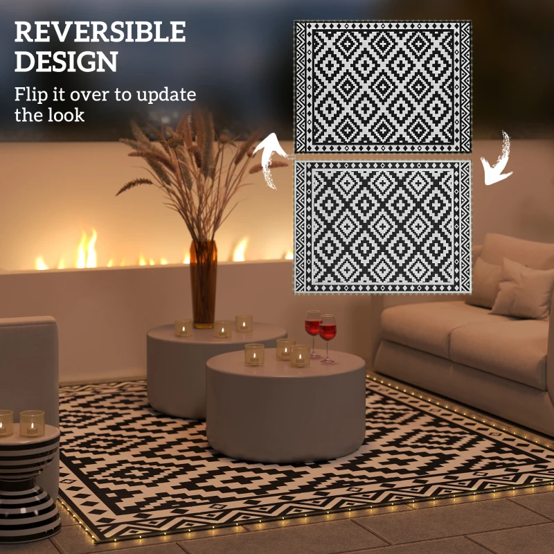 Outsunny Outdoor Rug Carpet Reversible Plastic Straw Rug with LED Lights 12' x 9'